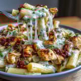 Cozy French onion chicken pasta with tender chicken, golden onions, and bubbling cheese baked to perfection.