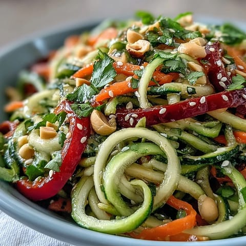 Colorful Raw Vegetable Noodle Salad, vibrant and crunchy, ready for a zesty dressing.