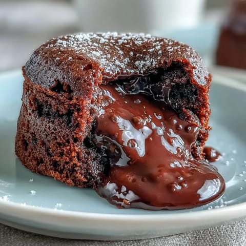 Four warm Chocolate Lava Cakes with Espresso sit on dessert plates, revealing molten centers next to vanilla ice cream.
