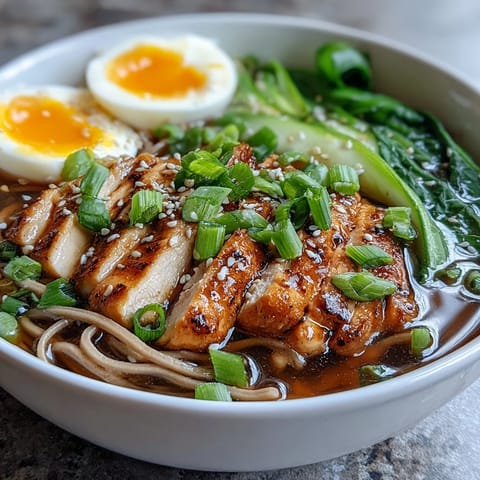 Healthy Miso Chicken Noodle Bowls served steaming hot with chopsticks lifting noodles and tender sliced chicken.
