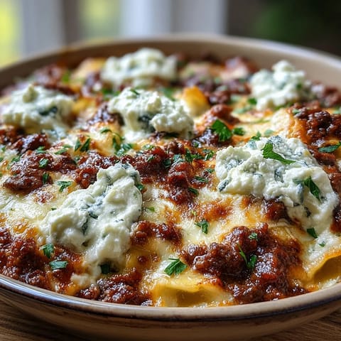 Penne pasta, rich tomato beef sauce, and creamy cottage cheese are layered in this Cottage Cheese Protein Pasta Bake.