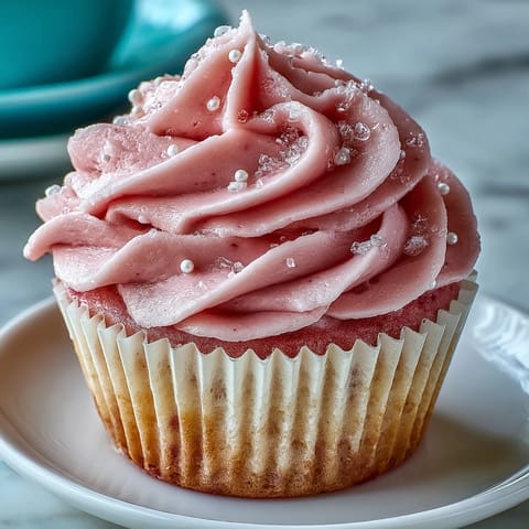 Freshly baked Pink Velvet Cupcakes with vanilla buttercream are displayed on a wire cooling rack.