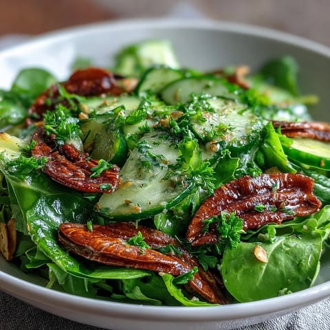 Spring Green Salad with Honey Mustard and Almonds: a crisp, vibrant medley of greens, snap peas, and radishes tossed in tangy honey mustard dressing and topped with toasted almonds.