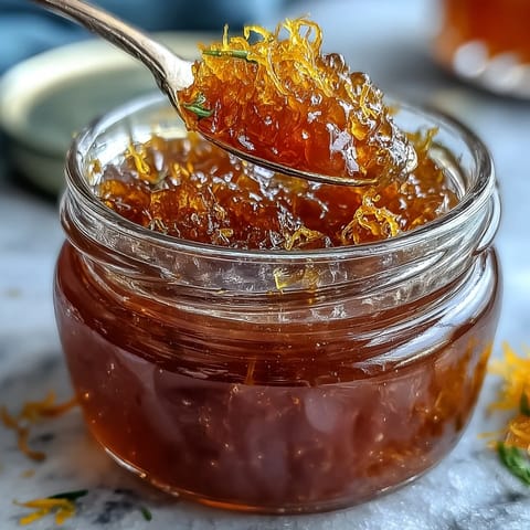 Bright dandelion jelly with fresh lemon and honey, a floral spread perfect for toast or scones.