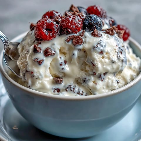 TikTok Cottage Cheese Ice Cream: creamy, protein-rich dessert with berries, ready to scoop.
