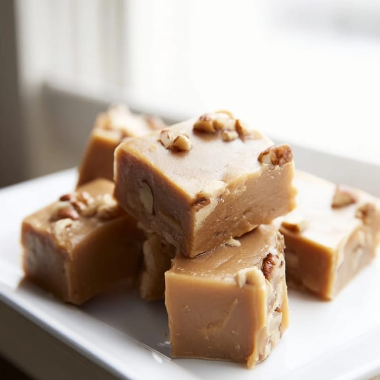 Delicious homemade Penuche Fudge, a classic American dessert, ready to be cut into perfect squares.
