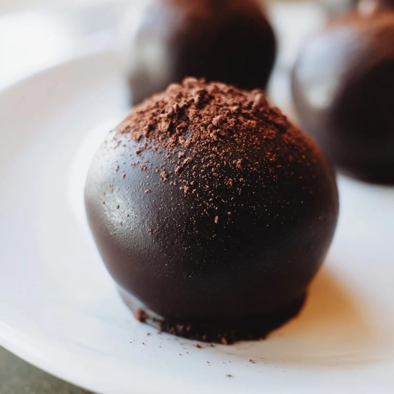 Picture perfect chocolate truffles: dark chocolate spheres dusted with cocoa, a delightful treat to savor.