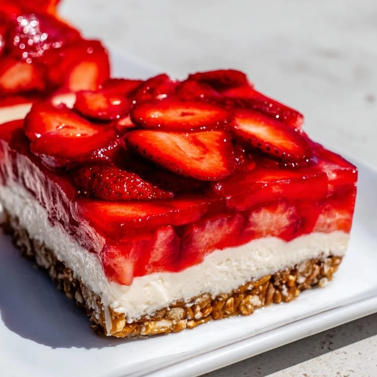 This layered Strawberry Pretzel Salad features a crunchy pretzel base, cool cream cheese, and jiggly berries.