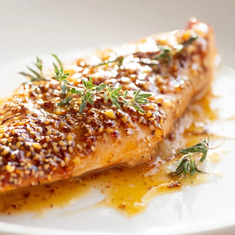 Sizzling Honey Dijon Chicken Skillet fresh from the pan, featuring juicy chicken coated in a rich, sweet and tangy mustard glaze.