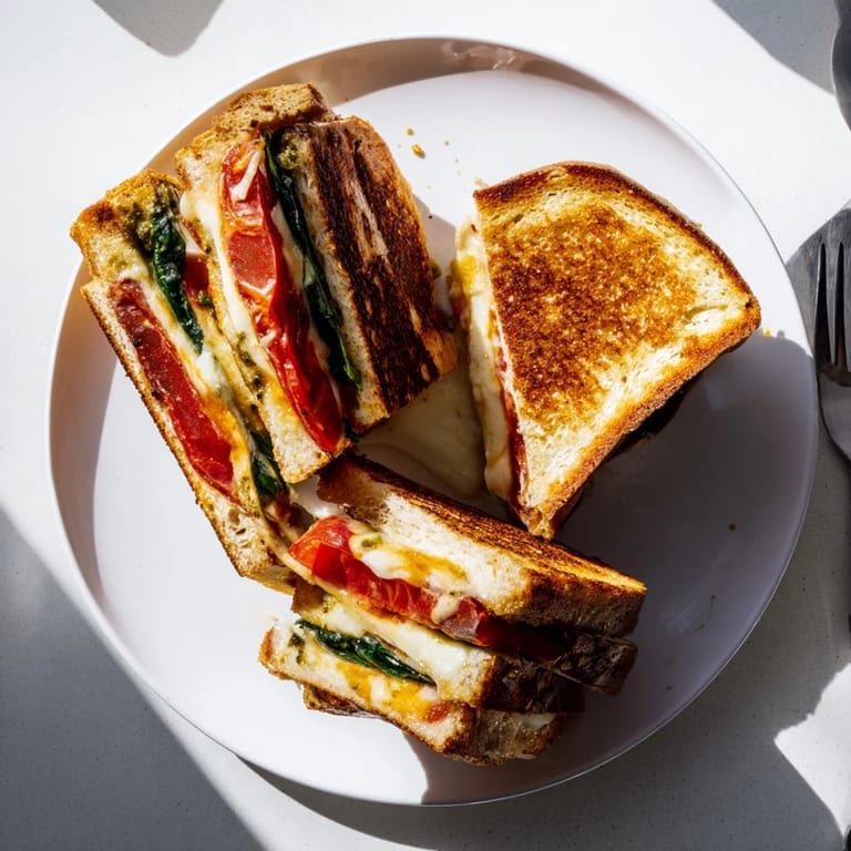 Fresh basil pesto and slow-roasted tomatoes add vibrant flavor to this gourmet vegetarian sandwich.  