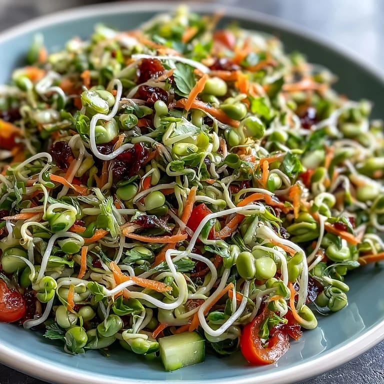 Beautifully plated Sprouted Seed Salad, a light and refreshing dish perfect for summer.