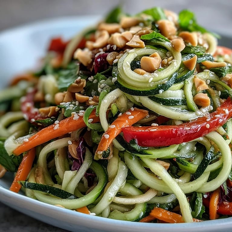 Freshly tossed Raw Vegetable Noodle Salad, a healthy and satisfying gluten-free meal.