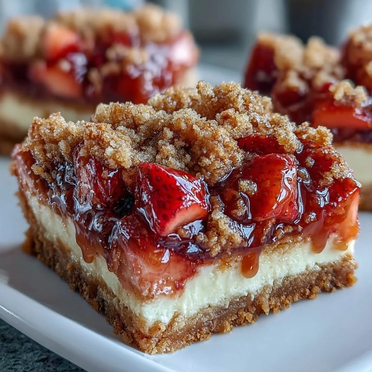 Homemade Strawberry Cheesecake Bars served on a white plate, perfect for a sweet treat with a dollop of whipped cream.