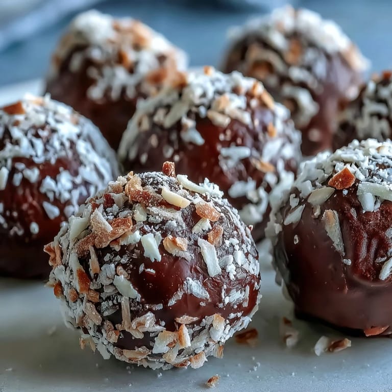 Easy homemade Chocolate Truffles coated in chopped nuts and shredded coconut, a decadent French dessert.
