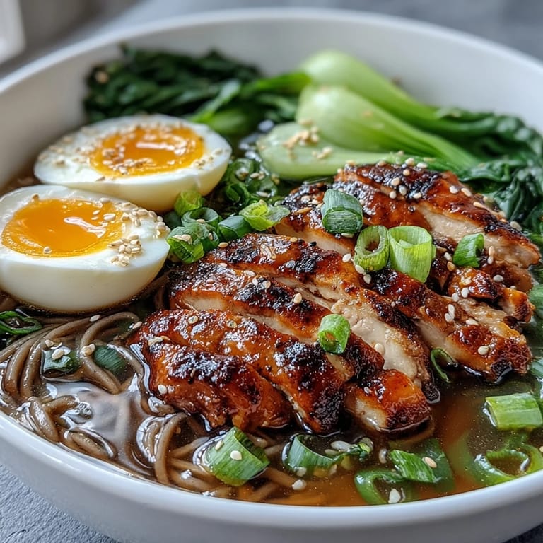 Savory miso broth surrounds bok choy, carrots, and noodles, topped with a soft boiled egg half.