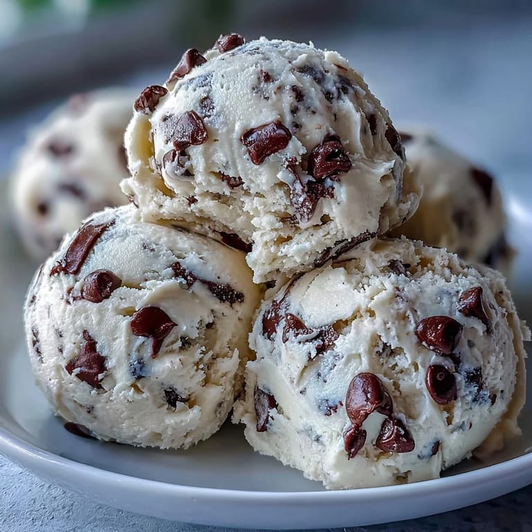 Chilled portions of Greek Yogurt Cookie Dough are served on a spoon, offering a safe-to-eat, egg-free bite.