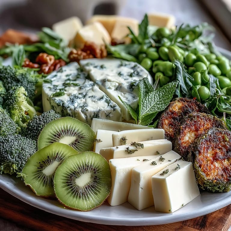 Festive St. Patrick's Day green food board with fresh produce, savory snacks, and candies—ideal for holiday gatherings.