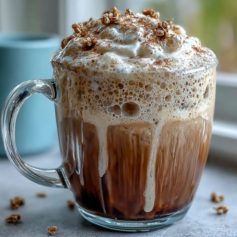 Warm, caffeine-free latte featuring roasted dandelion root, sweetened with maple syrup and vanilla, served in cozy mugs.