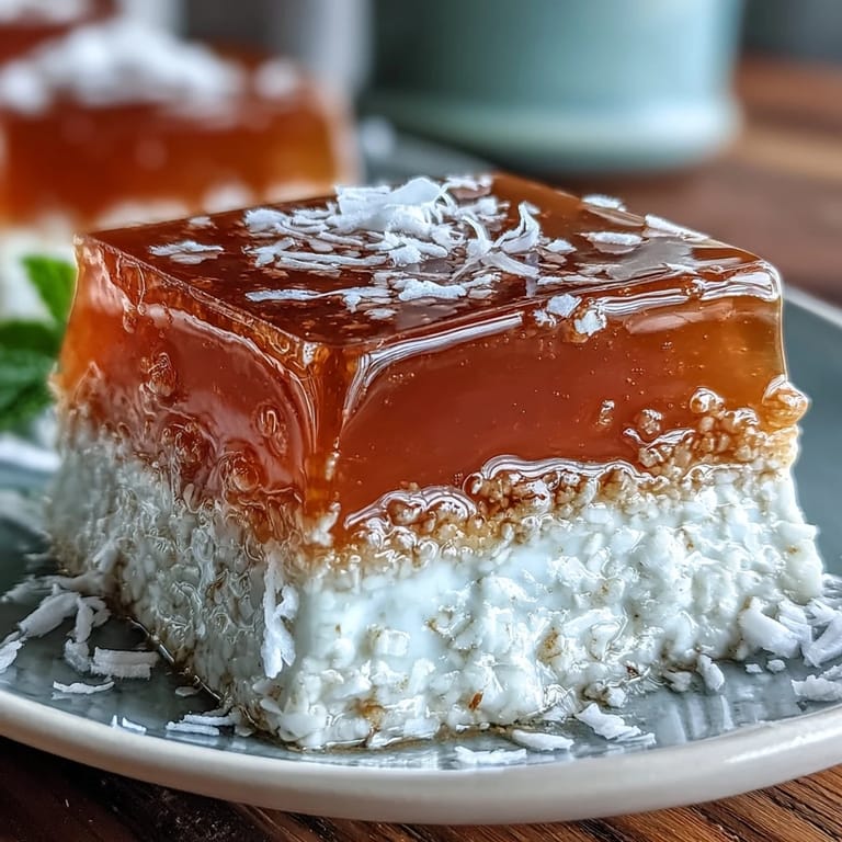 Deliciously set Mango Agar-Agar Jelly Cubes with creamy Coconut Milk, ready to enjoy.