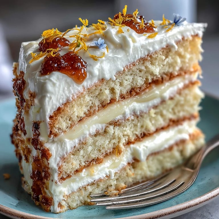 Mother's Day Lemon Curd Layer Cake with Edible Flowers: Elegant lemon layer cake with bright citrus curd and soft sponge, decorated with fresh edible flowers for a perfect spring celebration.
