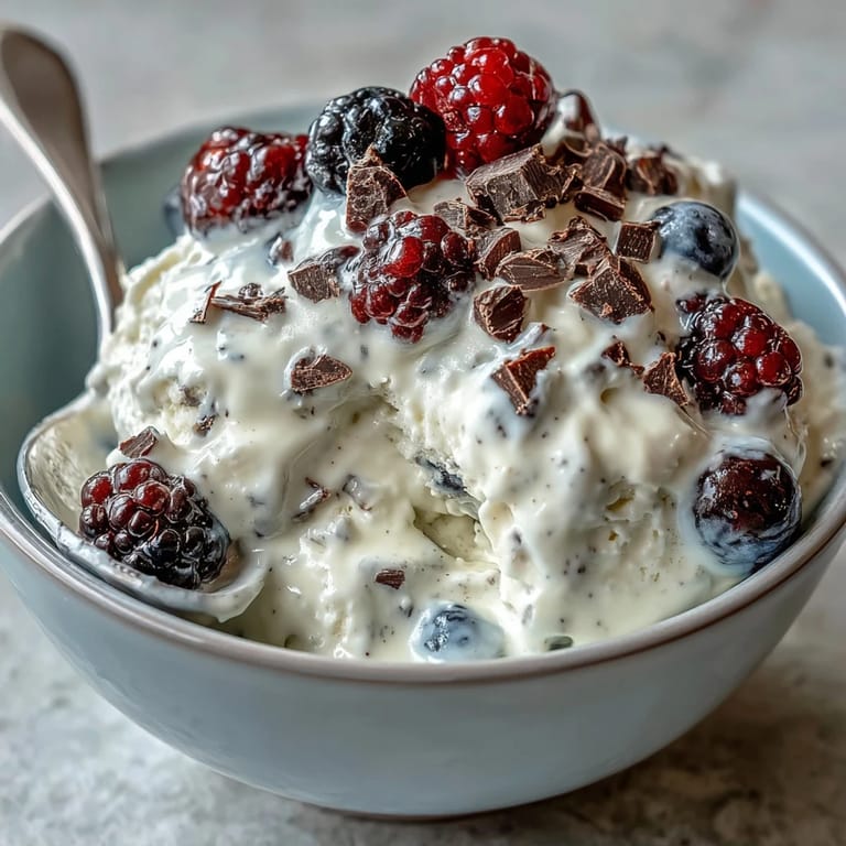Gooey chocolate chip cottage cheese ice cream, a healthier frozen treat delight.