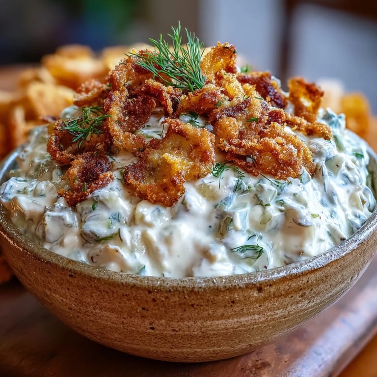 Taste of fried pickle dip, a crowd-pleasing appetizer with a ranch swirl.