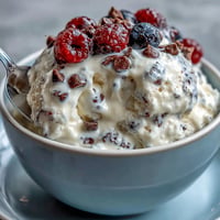 TikTok Cottage Cheese Ice Cream: creamy, protein-rich dessert with berries, ready to scoop.